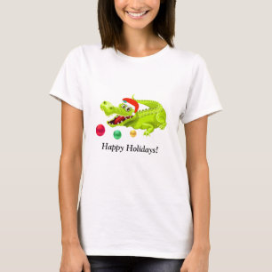 Niedliches Weihnachtskrokodil. Green Golden & Red T-Shirt
