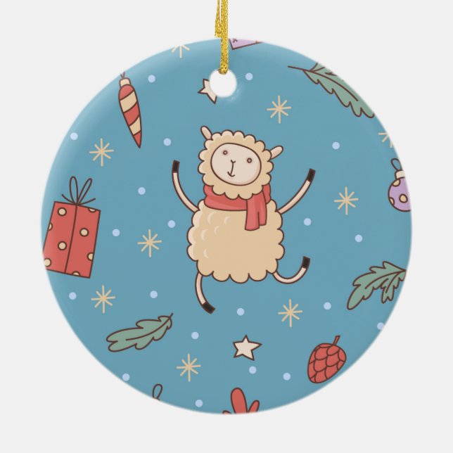 Niedliches Weihnachtslamm Keramikornament (Hinten)