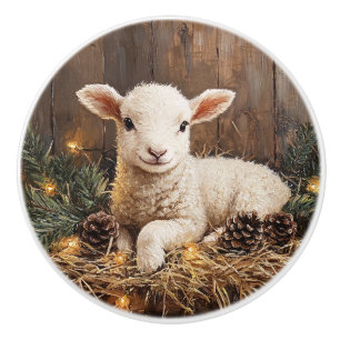 Niedliches Weihnachtslamm Rustikale Malerei Keramikknauf