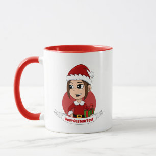 Niedliches Weihnachtsmädchen mit braunem Haar Tasse