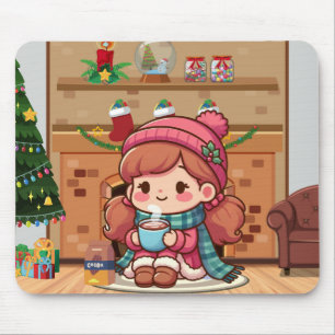 Niedliches Weihnachtsmädchen mit Kakao Mousepad