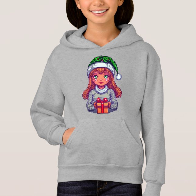 Niedliches Weihnachtsmädchen pixelart Hoodie (Vorderseite)