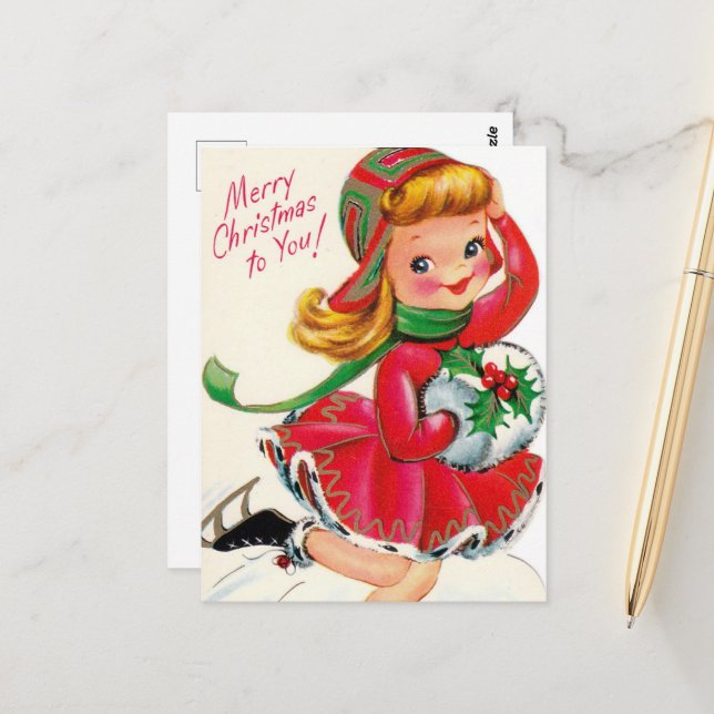 niedliches Weihnachtsmädchen Postkarte (Vorderseite/Rückseite Beispiel)