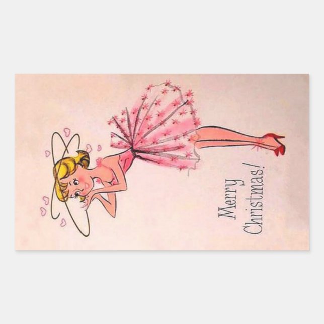 Niedliches Weihnachtsmädchen Rechteckiger Aufkleber (Vorderseite)