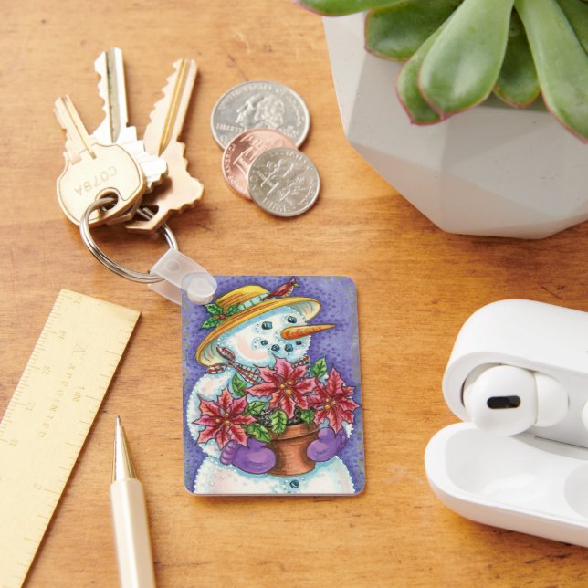 Niedliches Weihnachtsmädchen Snowman mit Poinsetti Schlüsselanhänger (Schreibtisch)