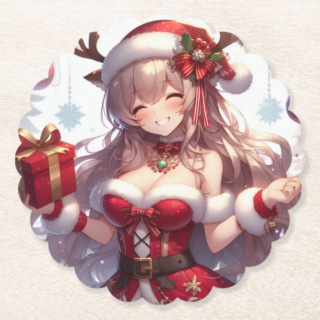 Niedliches Weihnachtsmädchen Untersetzer (Vorderseite)
