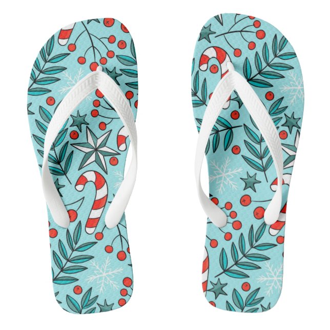 Niedliches Weihnachtsmuster Blau Flip Flops (Fußbett)