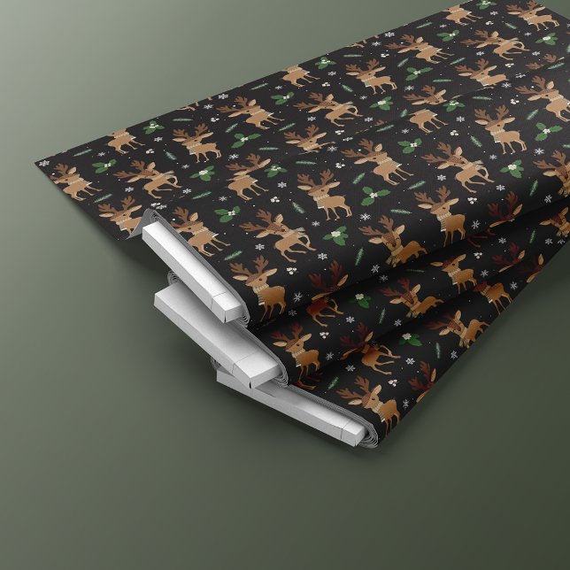 Niedliches Weihnachtsmuster der Reindeer | Schwarz Stoff (Von Creator hochgeladen)