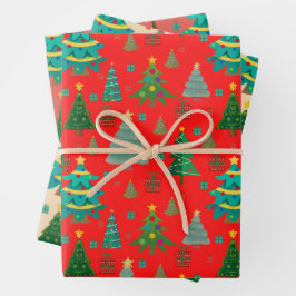 Niedliches Weihnachtsmuster Geschenkpapier Set