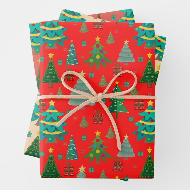 Niedliches Weihnachtsmuster Geschenkpapier Set (Beispiel)