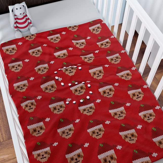 Niedliches Weihnachtsmuster Kids Mit Monogramm Red Fleecedecke (A cute Santa Sloth pattern fleece blanket with space for your initial. Merry Slothmas!)