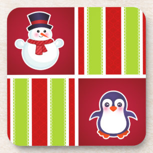 Niedliches Weihnachtsmuster mit Schneemännern und Getränkeuntersetzer