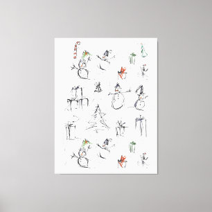 Niedliches Weihnachtsmuster mit Snowman, Tree und Leinwanddruck