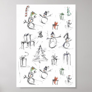 Niedliches Weihnachtsmuster mit Snowman, Tree und Poster