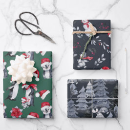 Niedliches Weihnachtsmuster Pinguin Illustration K Geschenkpapier Set