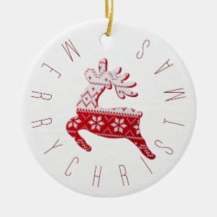 Niedliches Weihnachtsmuster Rentiere Rot & Weiß Keramik Ornament