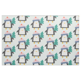 Niedliches Weihnachtspenguin-Muster in Aquamariner Stoff