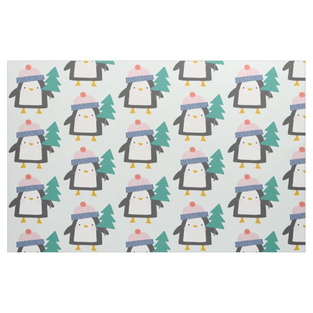 Niedliches Weihnachtspenguin-Muster in Aquamariner Stoff (Fat Quarter (45,7 x 55,9 cm))