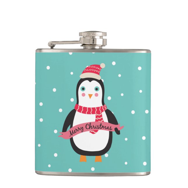 Niedliches Weihnachtspenquin "Frohe Weihnachten" Flachmann (Vorderseite)