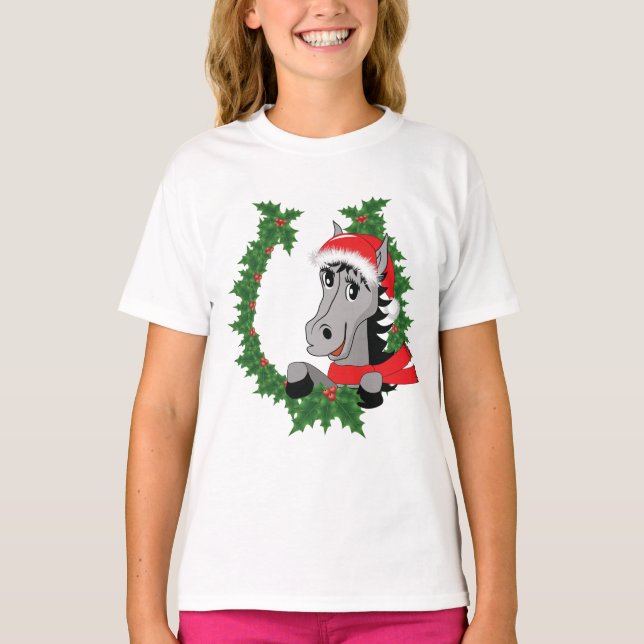 Niedliches Weihnachtspferd Sleepshirt Shirt Kleid (Vorderseite)