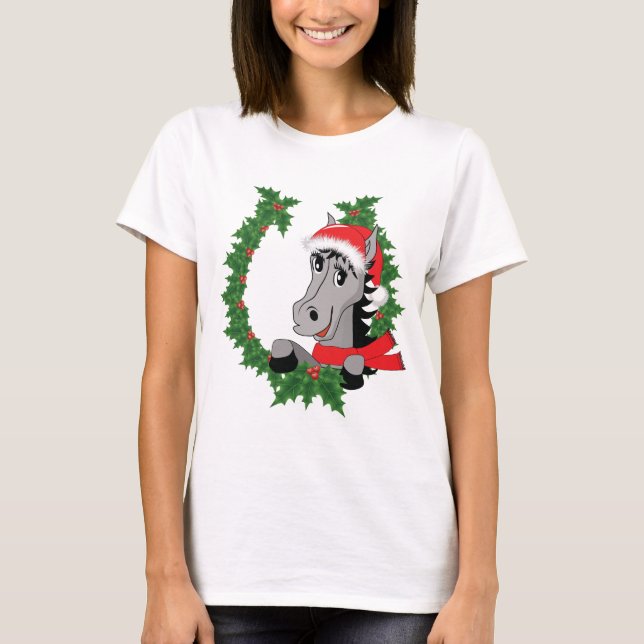 Niedliches Weihnachtspferd Sleepshirt Shirt Kleid (Vorderseite)