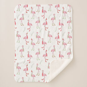 Niedliches Weihnachtsrosa Flamingo-Muster Sherpadecke