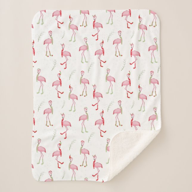 Niedliches Weihnachtsrosa Flamingo-Muster  Sherpadecke (Vorderseite)