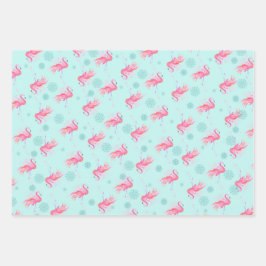 Niedliches Weihnachtsrosa Flamingo Muster Wasserfa Geschenkpapier Set