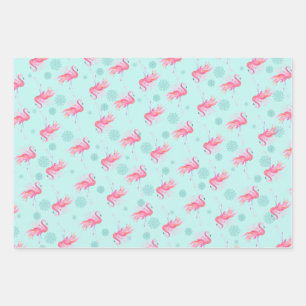 Niedliches Weihnachtsrosa Flamingo Muster Wasserfa Geschenkpapier Set