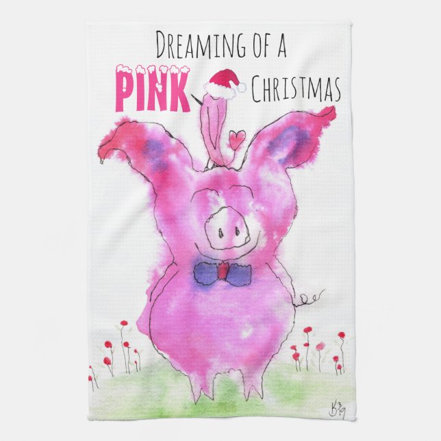 Niedliches Weihnachtsrosa Schweinetuch Handtuch (Vertikal)