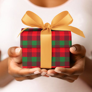 Niedliches Weihnachtsrot und Grünes Buffalo Karier Geschenkpapier