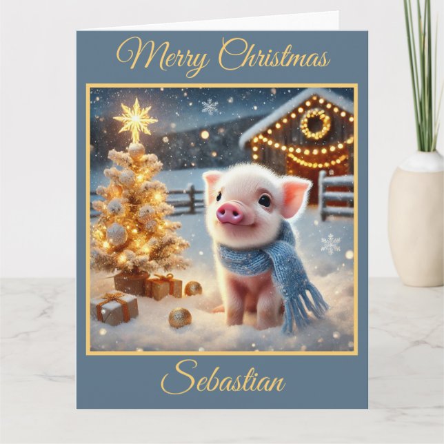 Niedliches Weihnachtsschwein auf dem Bauernhof Karte (Vorderseite)