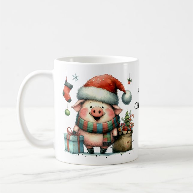 Niedliches Weihnachtsschwein mit Geschenken Kaffeetasse (Links)