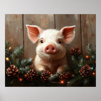 Niedliches Weihnachtsschwein Rustikales Gemälde
