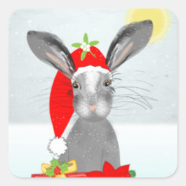 Niedliches Weihnachtssommer Bunny Rabbit Quadratischer Aufkleber