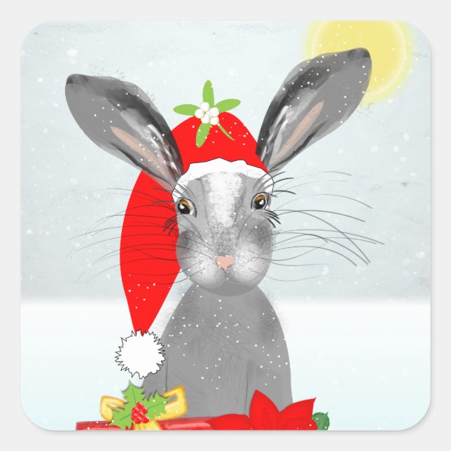 Niedliches Weihnachtssommer Bunny Rabbit Quadratischer Aufkleber (Vorderseite)