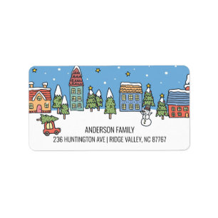 Niedliches Weihnachtsstadt-Adressetikett Adressaufkleber