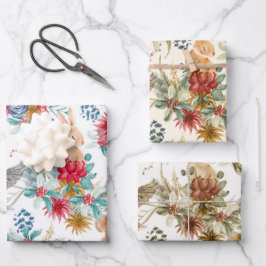 Niedliches Weihnachtswaldlandmuster Geschenkpapier Set