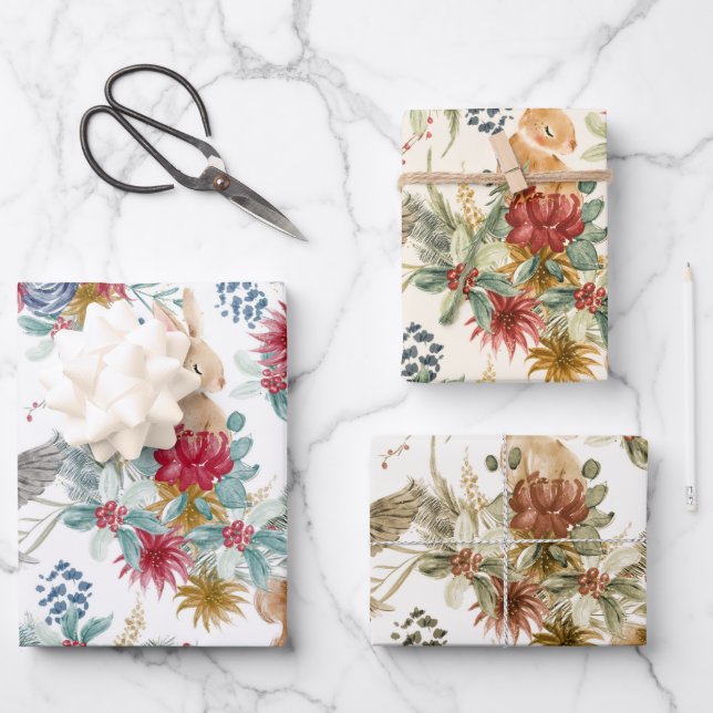 Niedliches Weihnachtswaldlandmuster Geschenkpapier Set (Vorderseite)