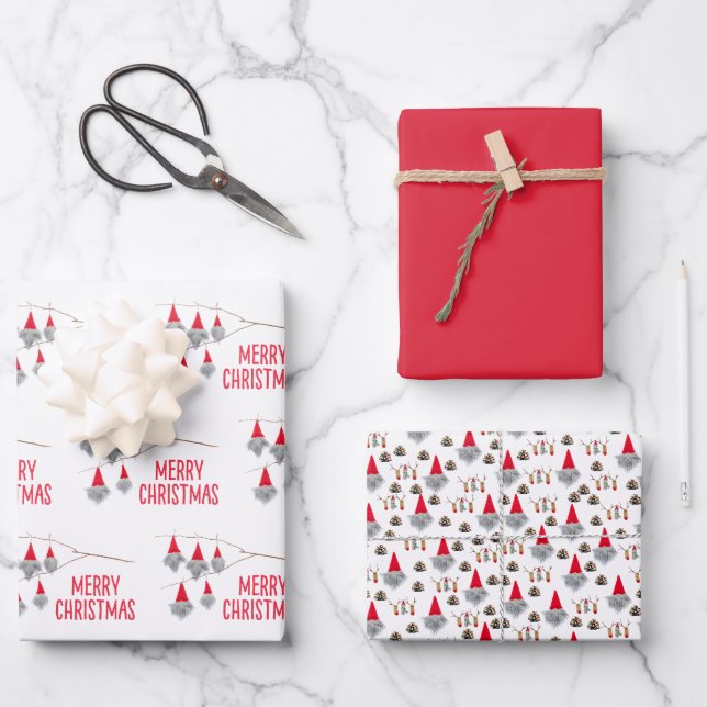 Niedliches Weihnachtszwergpapier Geschenkpapier Set (Vorderseite)