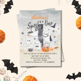 Niedliches Weiß-Graue Spooky Ein erster Boo Geburt Einladung
