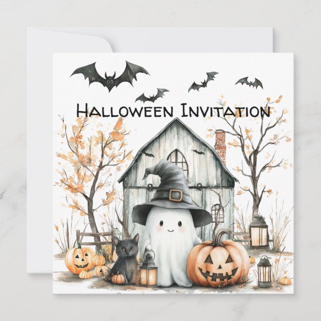 Niedliches Weiß- und Orangenschaum mit Herbststall Einladung (Vorderseite)