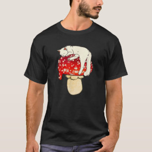 Niedliches Weiße Katze Schlafen Gepunkteter Roter  T-Shirt