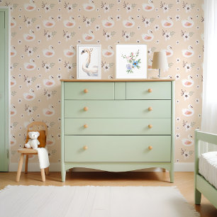 Niedliches Weiße Schwäne Blumenblütenmuster Tapete