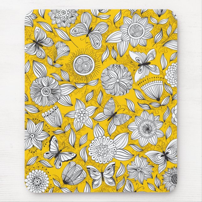 Niedliches, weißes, blumengelbes Design Mousepad (Vorne)