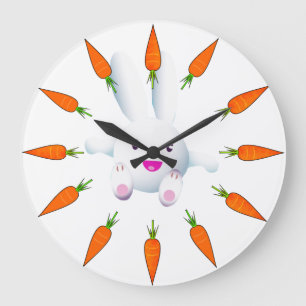 Niedliches Weißes Bunny & Carrots Große Wanduhr