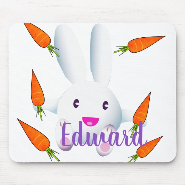 Niedliches Weißes Bunny & Carrots Mousepad (Vorne)