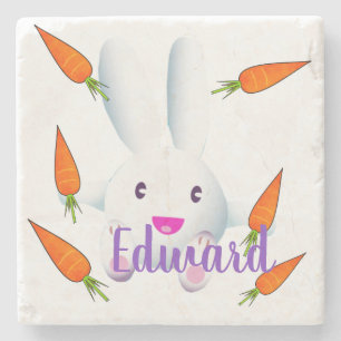 Niedliches Weißes Bunny & Carrots Steinuntersetzer
