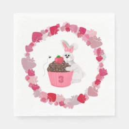 Niedliches Weißes Bunny & Strawberry Cupcake Girls Serviette