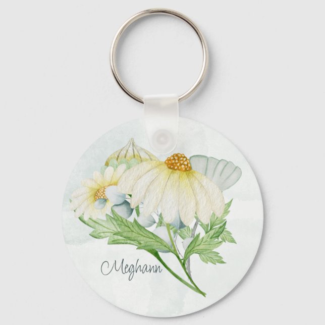 Niedliches weißes Daisy Monogram Schlüsselanhänger (Vorderseite)
